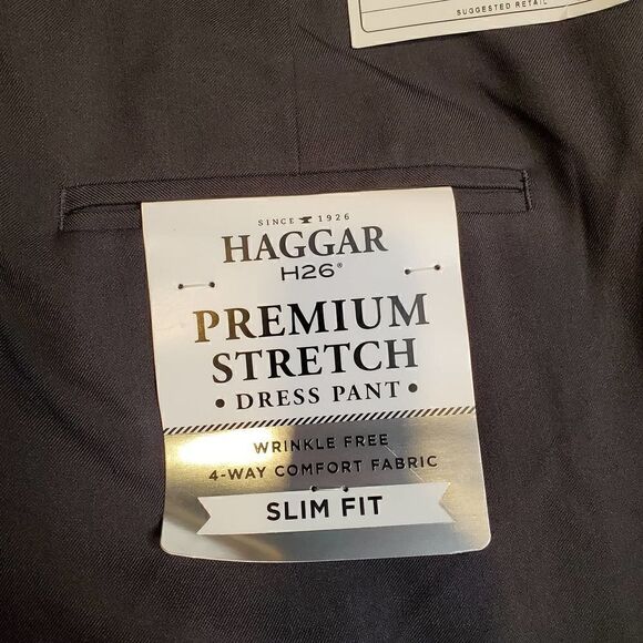 Haggar H26 Pants Mens 36W x 32L Charcoal Gray Slim Fit Premium Stretch Dress - Picture 6 of 8